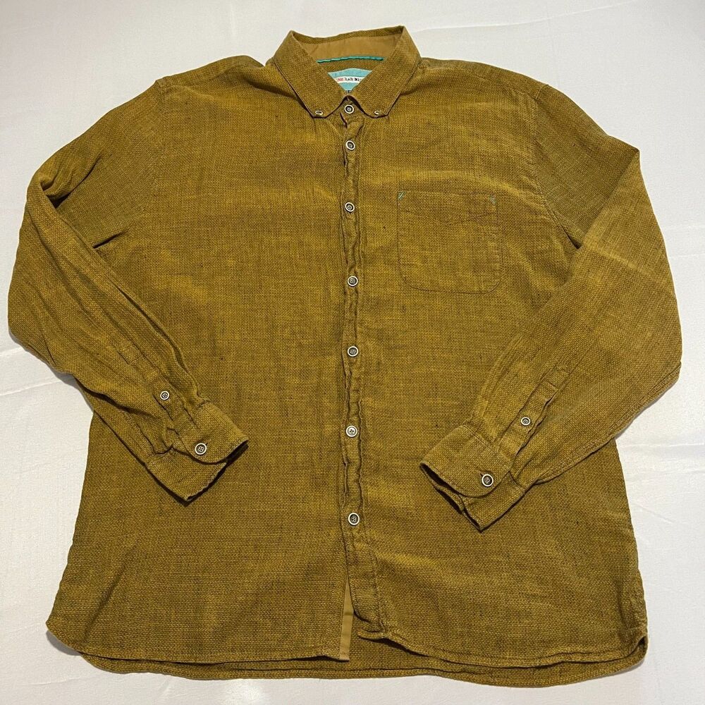 32 Bar Blues Men's XXL Gold Woven Button Down Shirt Long Sleeve Turkey